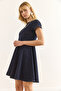 Women's Navy Blue Back Zipper Piece Bell Denim Dress Elb-19002400 - 4