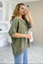 Women's Khaki Round Neck Sunflower Embroidered Short Sleeve Oversize Loose Linen Blouse - 4