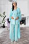 Women's Turquoise Lace Detailed Maternity Pajama Set with Dressing Gown