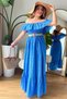 Women's Blue Madonna Collar Scalloped Lined Dress