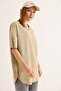 V-Neck Back Long Basic Tshirt Mink - 3