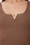 Crop Corded Knitwear Blouse with Gold Accessories Brown Lki0028 - 7