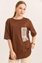Soft textured fit t-shirt with wicker pocket coffee - 3