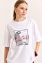 Printed embroidery detailed cotton supreme comfortable fit white t-shirt - 4