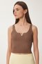 Crop Corded Knitwear Blouse with Gold Accessories Brown Lki0028 - 6