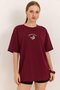 Duck embroidered Oversized two thread t-shirt burgundy