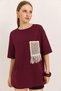 Straw Pocket Soft Textured Fit Tshirt Claret Red