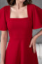 Women's Flounced Sleeves Flexible Scuba Crepe Fabric Square Collar Midi Length Red Dress 082 - 4
