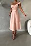 Powder Scuba Fabric Madonna Collar Belted Dress