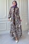 Belted Leaf Pattern Colorful Patchwork Purple Viscose Dress - 4