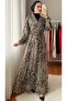 Two-Breasted Collar Leopard Pattern Chiffon Dress - 5