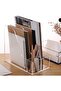 Acrylic File Organizer with Pencil Holder, Multi-Functional Clear Desk Organizer, 3 Compartments