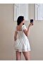 Women's White Embroidered Mini Dress with Shorts - 2