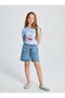 Lcw Kids Girls Crop T-Shirt Blue Crew Neck Cherry Printed - 2