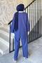 Front Double Lacing Detailed Kimono Hijab Suit Navy Blue - 4