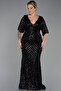 Women's Black Long Sequin Sequin Plus Size Evening Dress Abu900