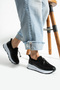 Black Lace-Up Sneakers Comfort Soft Sole Sneaker - 3