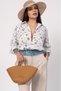 Women's Summer Navy Blue Floral Patterned Sleeve Folded Shirt 2857 - 2