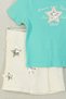 Star Sequin Detailed Ribbed Short Sleeve T-Shirt and Shorts Skirt Eid Special Day Girl's Set - 2