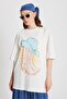Women's Ecru Oversize Printed T-Shirt 29156 - 4