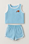 Boy's Towel Tennis Embroidered Top and Bottom Set - Blue (3-4 Years Old, 8-9 Years Old) - 2