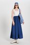 Women's Navy Blue Stitching Detailed Long Denim Skirt 29167