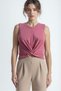 Dark Pink Crew Neck Cotton Sleeveless Crop Women's T-Shirt Tiana S/L Top