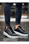 Lace-Up Men's Casual Shoes Black (White Sole) - 2