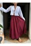 Burgundy Poplin Elastic Waist Long Skirt 27321 - 2