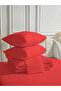 Line Red Cotton Satin Double Duvet Cover Set 4 Piece Set with Elastic Sheets - 3