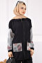 Black Mesh Garnished Tunic Trousers Suit - 4