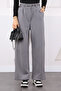 Gray Double Pleated Belted Lycra Palazzo Trousers