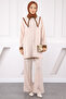 Beige Collar Detailed Tunic Trousers Suit