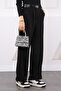 Black Double Pleated Belted Lycra Palazzo Trousers - 2
