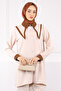 Beige Collar Detailed Tunic Trousers Suit - 4