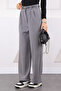 Gray Double Pleated Belted Lycra Palazzo Trousers - 4
