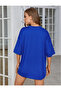 Unisex Heart Printed Relaxed Cut Sax-Blue T-Shirt - 4