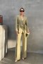 Women's Oversize Belted Jacket Palazzo Trousers Set Green - 2