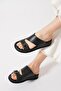 Sedert Buckle Genuine Leather Women's Slippers Black Skin - 2