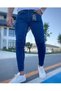 Men's Blue Extra Slim Fit Slim Fit Cotton Stretchy Rıss Jeans Denim Trousers