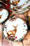 Happy New Year Deer Patterned Porcelain 6-Piece Cake Plate Set for 6 People 20 cm - 2