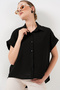 Women's Oversize Short Sleeve Shirt 20322 - Black - 4