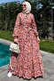 Shawl Patterned Dress Salmon - 3