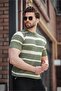 Çağla Green Striped Crew Neck Knitwear T-Shirt E7414 - 2