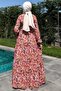 Shawl Patterned Dress Salmon - 8