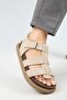 Capra Women's Genuine Leather Scarf Velcro Beige Sandals