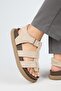 Capra Women's Genuine Leather Scarf Velcro Beige Sandals - 7