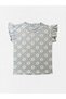 Girl's Cotton Gray Color Daisy Patterned Short Sleeve Ruffle Shorts Summer Pajama Set - 5