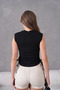 Women's Crew Neck Side Gathered Ribbed Sleeveless Knitted Tshirt - 6