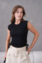 Women's Crew Neck Side Gathered Ribbed Sleeveless Knitted Tshirt - 3